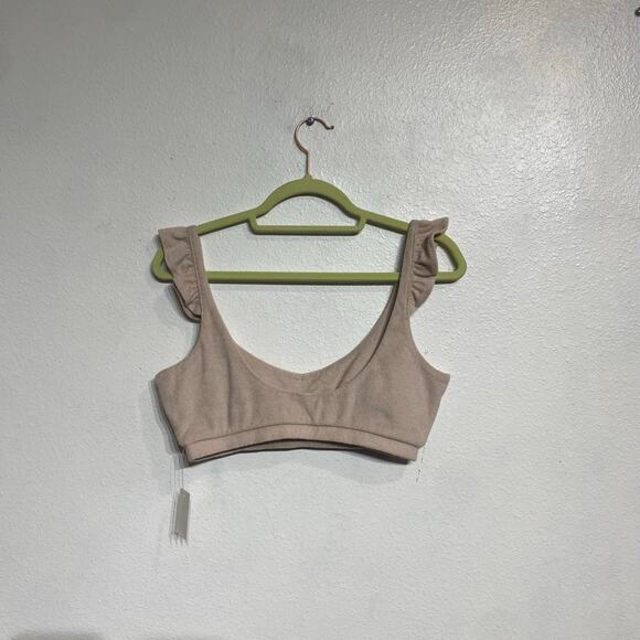 Bar III Scoop Neckline Ruffled Terry Naturally Nude Bralette Sz M NWT - Picture 9 of 11